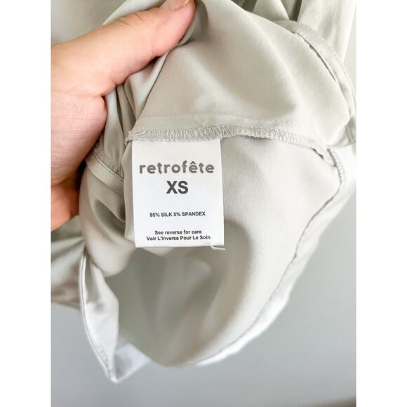 Retrofete | Drisana Silk Satin Ruched Dress | Silver | Size XS - Picture 11 of 12